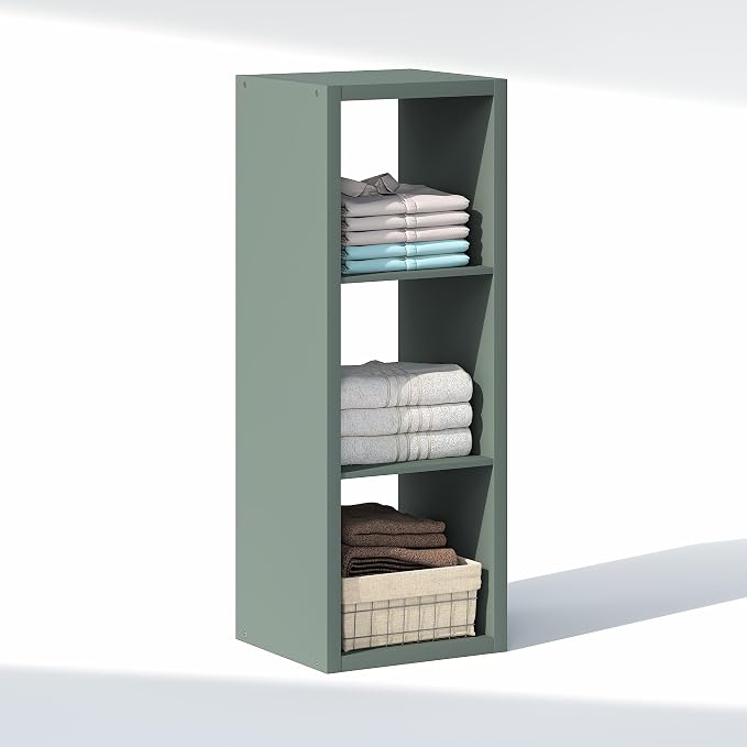 Furinno Cubic Extra Thick 3-Cube Closet Organizers and Storage, Sage Green | 14.6 x 16 x 44 in, Open Shelf Closet Storage, Closet Organizer, for Wardrobe, Bedroom, Living Room