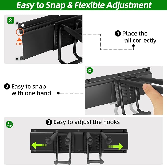Garage Wall Organizer, 96 in Garden Tool Organizer with 12 Adjustable Hooks | 720 LBS Load, Wear & Tear Resistant, Soft Anti-Scratch Hook Sleeves, 3 Extra Storage Straps, For Garden Lawn & Shed Tools