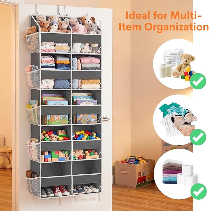 Ofiray-home 5-Tier Over Door Organizer, 10-Compartment Wide Storage Rack | 20" wide, 80 lbs for heavy family use, 10 side pockets, fits doors for closet, nursery, entryway, dorm, RV, laundry room