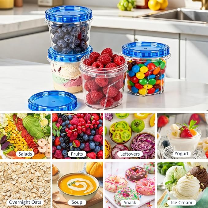 12 Pack 23.5 oz Reusable Freezer Storage Containers with Twist Top Lids Airtight, Leakproof Plastic Soup Freezer Container, Food Storage Containers for Meal Prep Leftover Fruit Microwave Freezer Safe