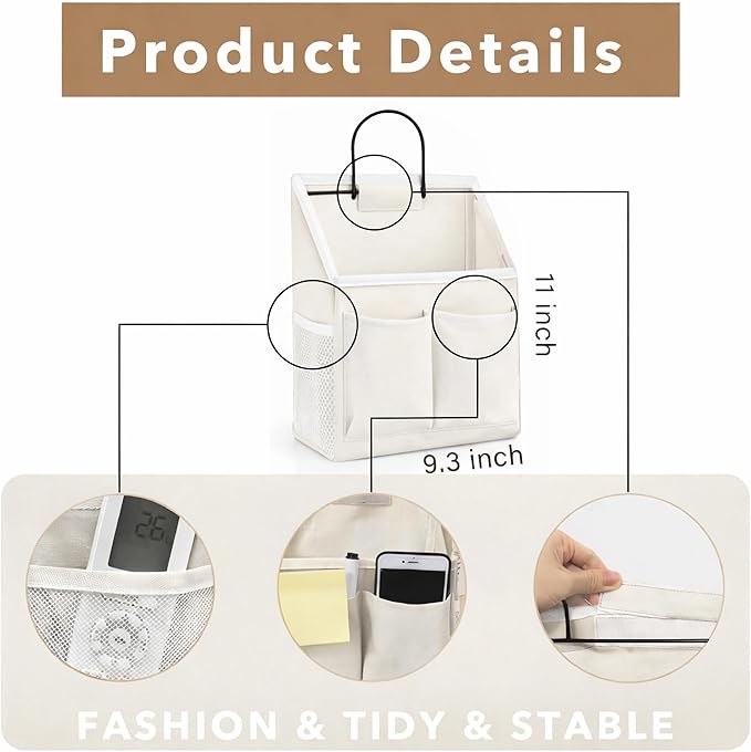 Kanrichu 3pcs Wall Hanging Organizer Bag, Linen Fabric Door Hanging Storage Basket with Pockets, Waterproof Bin for Kitchen, Bedroom, Office, RV Camper (White-Upgraded)