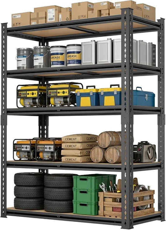 5 Tier Garage Shelving, Adjustable Heavy Duty Garage Shelves | 72 "H Metal Storage Shelves Unit for Basement,Warehouse,Pantry Kitchen