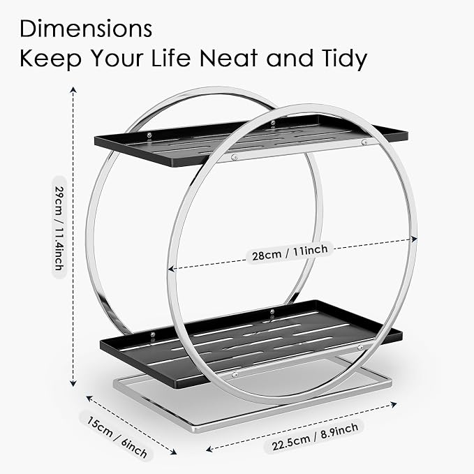 Bathroom Counter Organizer, 2-Tier Perfume Organizer for Dresser | Silver Black Bathroom Organizers and Storage, Makeup Organizer Countertop Vanity Tray Skincare Perfume,Bathroom Counter Shelf