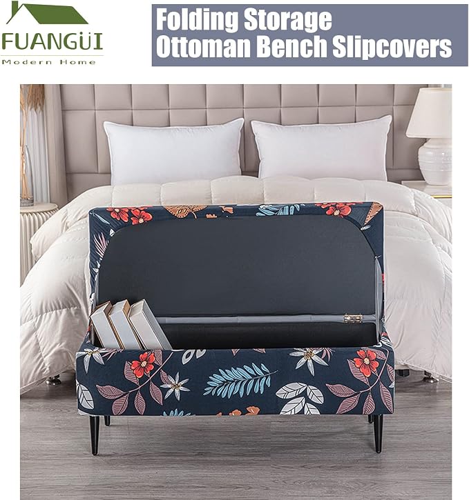 FUANGUI Ottoman Cover Slipcovers Rectangular Folding Stretch | Storage Bench Footrest Sofa Stool Covers Footstool Protector with Elastic Bottom, Removable Washable,Large