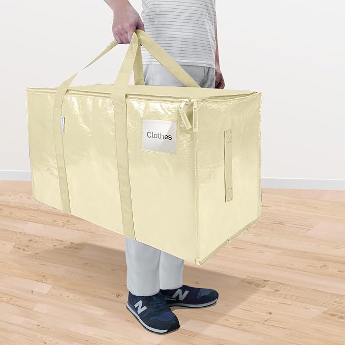 TICONN 4 Pack Extra Large Moving Bags Heavy Duty with Zippers & Carrying Handles, Durable Storage Bags Moving Boxes for Closet Organizers and Storage (4 Pack, Cream)