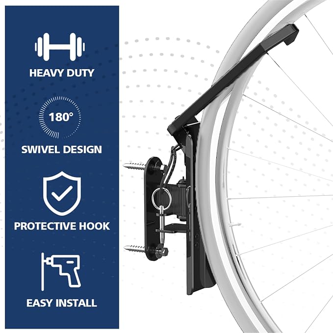 Swivel Bike Wall Mount, Vertical Bicycle Rack for Garage, Wall Mounted Bike Hanger Hook, Hanging Bike Storage Garage Organization, 4 Packs