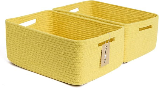 MiniArk Large Storage Baskets for Shelves, 17 x 13 x 7.5” Closet Organizers Bins for Clothes Blanket Towels, Baby Nursery, Toy Baskets Box, Woven Rope Baskets, 2 Packs Yellow