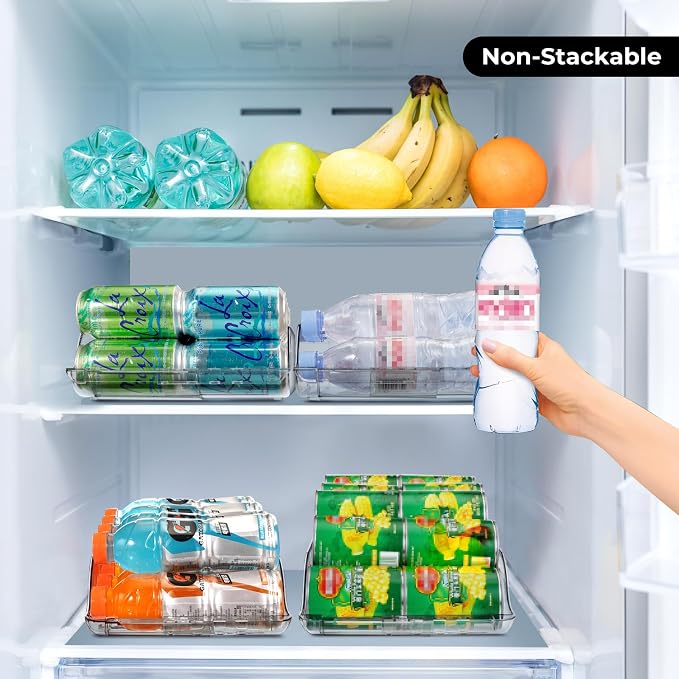 Clear Width Adjustable Soda Can Organizer for Refrigerator Expandable Soda Can Dispenser for Beer Soda Seltzer Pop Can Soda Expand Organizer for Fridge Kitchen Pantry