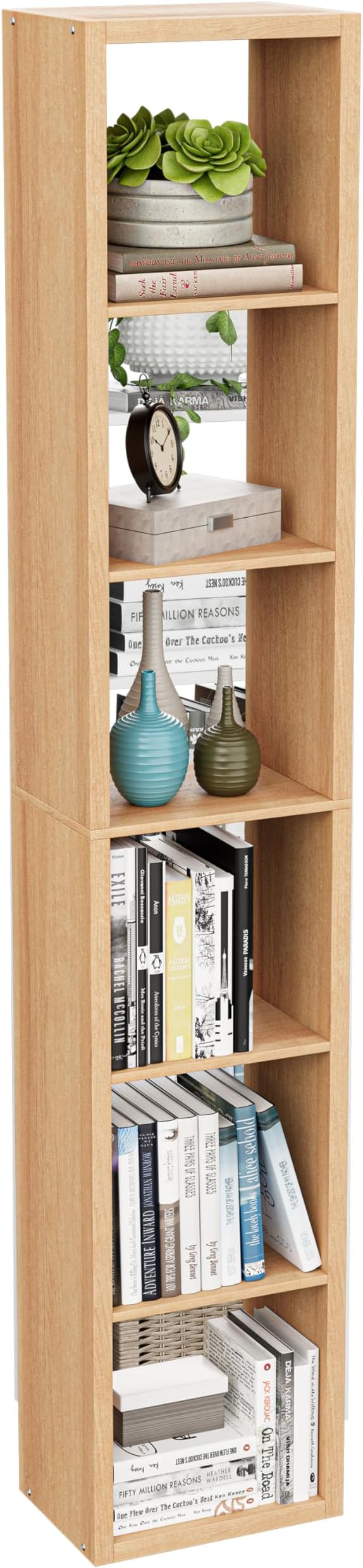 VDNEND Tall Cube Storage Organizer Bookcase, 6 Tier 11 inch Open Back Cubical Shelf with Thickened Border, Display Bookshelf for Living Room, Home Office, Sturdy Room (Natural Oak, 6 Cube,Vertical)