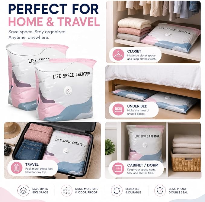 No-Pump Vacuum Storage Bags, 2026 New Space Saver Compression Bags for Clothes, Portable Large Cube Storage Bags for Comforters, Blankets, Bedding and Seasonal Items (31.5 * 39.4in, 4)