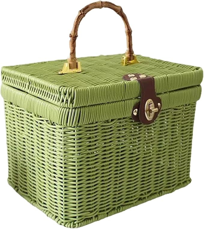 Handwoven Storage Basket, Home Decor Organizer, Decorative Storage Basket, Gift for Weddings and Outdoor Parties, Green 20x21x27cm