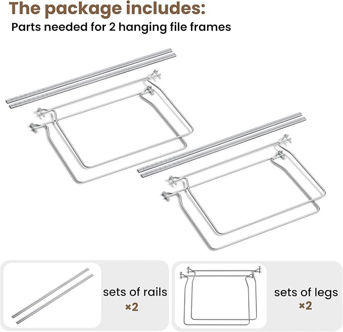 SUNEE Hanging File Folder Frame, Letter Size File Drawer Organizer for Desks, Adjustable File Cabinet Rails 13.5 to 17.5 Inches, Set of 2