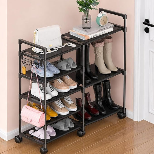 CSXGBAB Shoe Rack Organizer, 5-Tier Large Shoe Stand with Wheels Easy to Mobile Tall Shoe Storage Shelf for Closet, Entryway or Garage for 16–18 Pairs