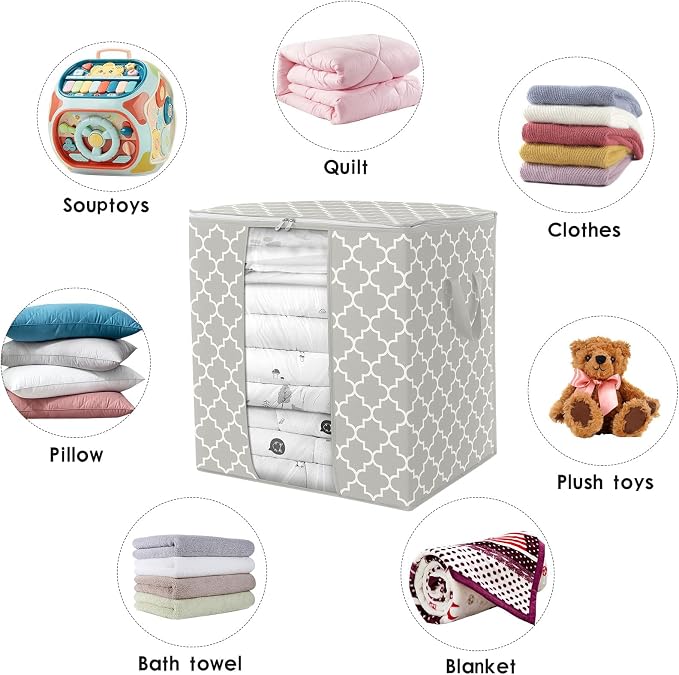 WISELIFE Storage Bags 4 Pack/100L Large Blanket Clothes Organization and Storage Containers for Comforters,Bedding, Foldable Organizer with Reinforced Handle, Clear Window, Sturdy Zippers,Lvory
