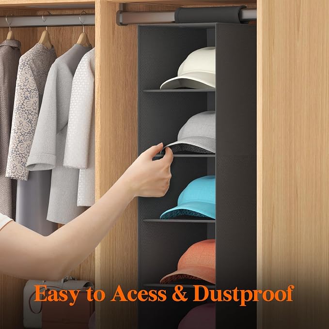 Lifewit 10 Section Hanging Hat Organizer for Baseball Caps, Black, 1 Pack | Hat Rack Hanging Storage, Non-Woven Fabric Display Shelf Holds Up to 40 Hats, Cap Holder Hanger for Closet, Bedroom