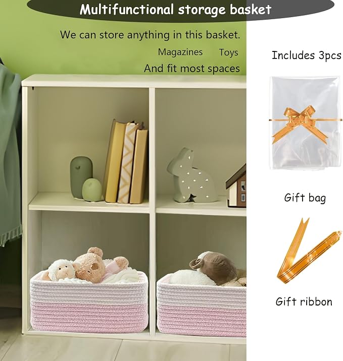 COMFY HOMI 11.5"x7.5"x4.7" Storage Baskets for Organizing | Cotton Rope Woven Basket | Toy Storage Bin Box | Basket for Shelves, Closet Organizer Bin, Decorative Closet Shelf, 3 Pack,