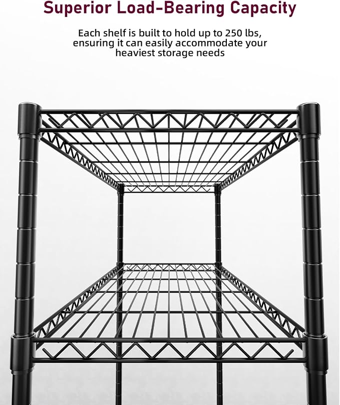 Simple Deluxe 5-Tier Heavy Duty Storage Shelving Unit, 1250 Lbs Loading Capacity, 29.92" W x 13.98" D x 61.02" H, Black