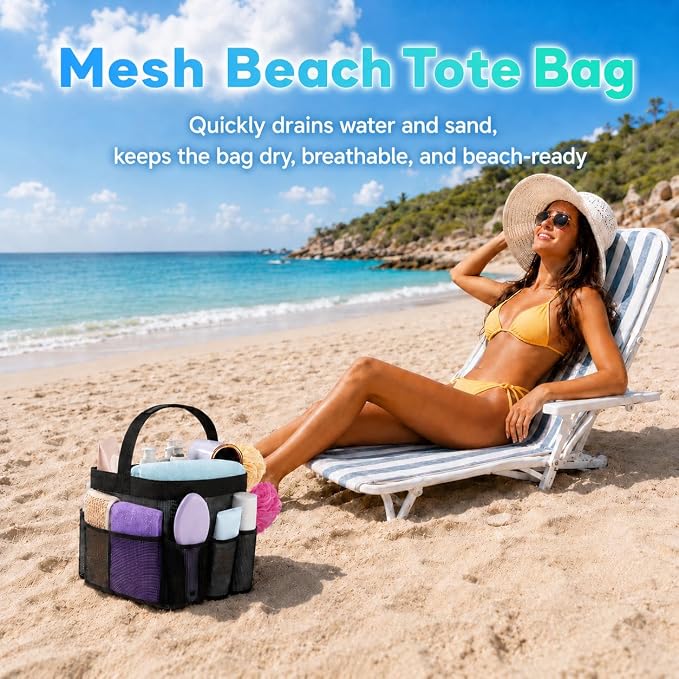 Mesh Shower Caddy Portable - 9 Pockets for College Dorm Room Essential | Large Capacity Mesh Shower Caddy with 9 Pockets, Portable Hanging Toiletry Bag for College Dorm, Gym, Camping and Beach