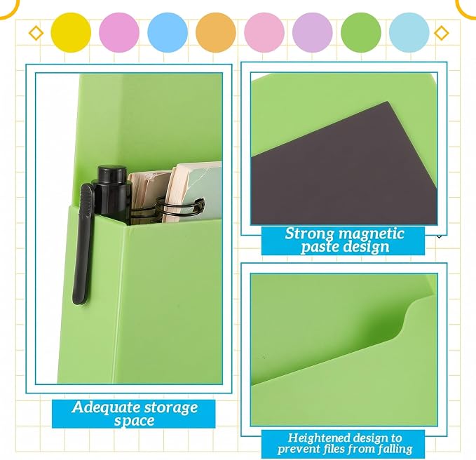 Gilprop 8 Pack Magnetic File Folder Holder for Whiteboard Classroom Storage | 5"x7"x1.2" Hanging Magnetic Wall File Organizer, Refrigerator Magazine Holder, for Mail Letters Paper Desk Office