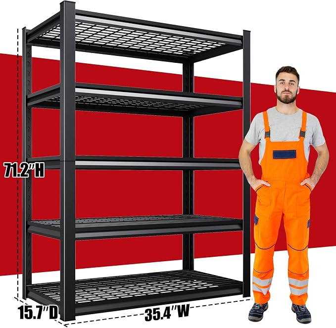 Set of 4 71"H Garage Shelving-3000LBS 5 Tier Storage Shelves,Adjustable Heavy Duty Metal Shelving Unit and Storage Large Wire Rack,Utility Steel Shelf For Shop Warehouse Industrial Pantry 71"x35"x16"