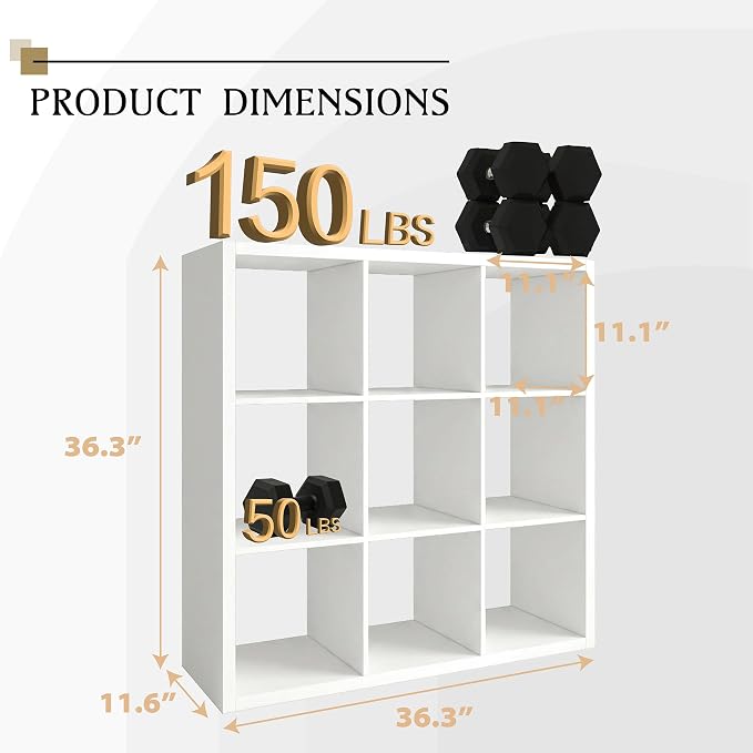 WannabeMyself【2026 Wooden Thick Frame】 9 Cube Storage Organizer with Anti-Tipping Kits, Reversible Open Back Book Shelf,Bookcase for Living Room,Bedroom,Entrance Hall,Office,11.6×36.3×36.3,White