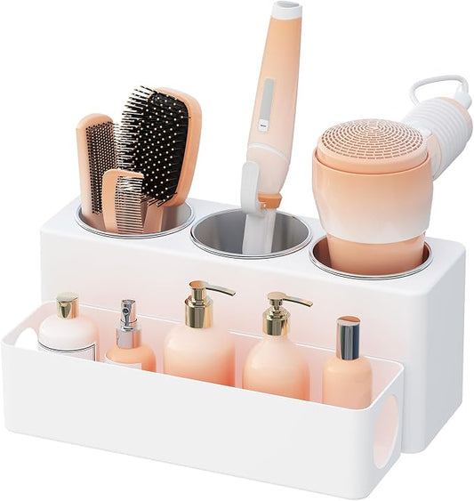 Lifewit Hair Tool Organizer Dryer Holder Countertop with 3 Cups, White | 3 Stainless cups Tools Organizer, Acrylic body Hair Product Storage for Curling Iron, Brush, Straightener, Bathroom