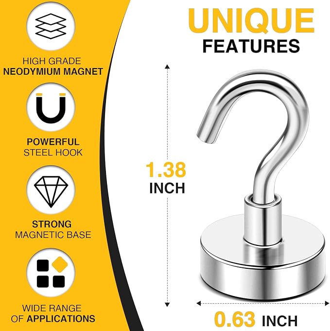 DIYMAG Magnetic Hooks, 30Lbs Strong Heavy Duty Cruise Magnet Hooks for Classroom, Fridge, Hanging, Cabins, Grill, Kitchen, Garage, Workplace and Office etc, (15 Pack-Silver) | Neodymium Heavy Duty Strong Magnets Hanging Ship Cabins Refrigerator Fridge ...