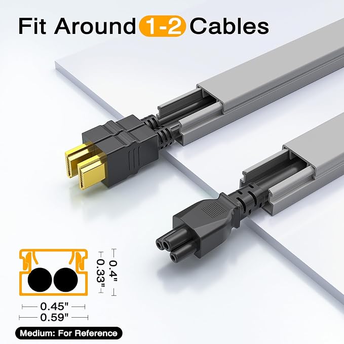 Delamu 157in Cord Covers for Wires on Wall, Cord Hider for 1 Cord, Paintable Cable Hider, Cable Management Wire Covers for Cords, W0.55 H0.4in, Grey