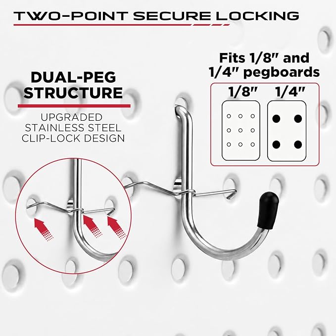 280PCS Pegboard Accessories Kit, Pegboard Hooks Assortment with Bins and Stainless Steel Peg Locks, Tool Organizer for 1/8" and 1/4" Pegboards, Garage Wall Organization, Workshop and Tool Storage