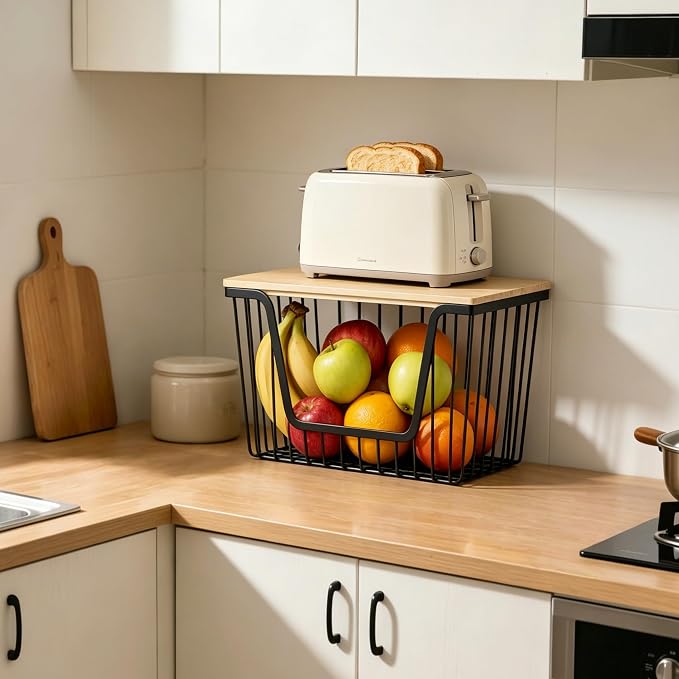 1 Pack Fruit Basket for Kitchen Counter, Stackable Pantry Organizers Storage, Large Wire Storage Basket Suitable for Storing Fruits, Onions, Potatoesand Vegetables