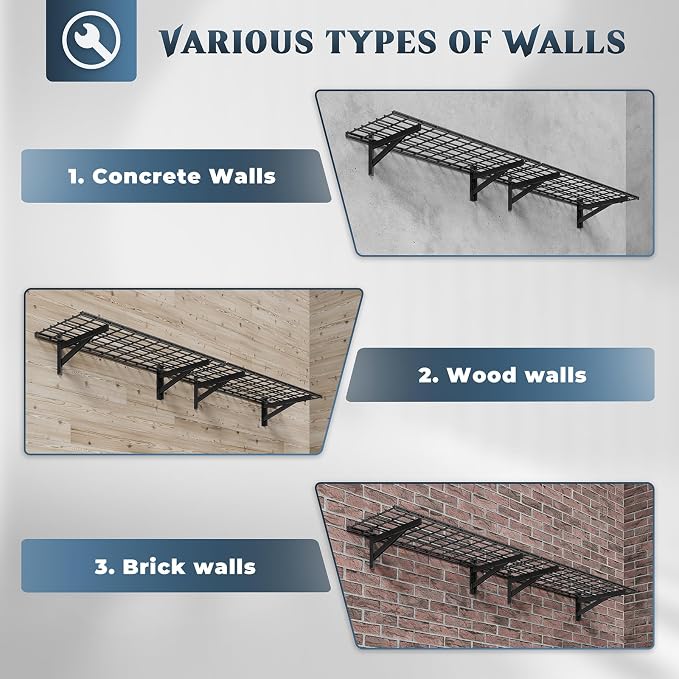 Jusgym 2 Pack Garage Shelving Wall Mounted, 1.5x4ft, 700LB Heavy Load | Wall Mounted Floating Design, 18"x96" Storage Rack, No Splice Seamless Structure, Rustproof Black Coating for Garage Workshop
