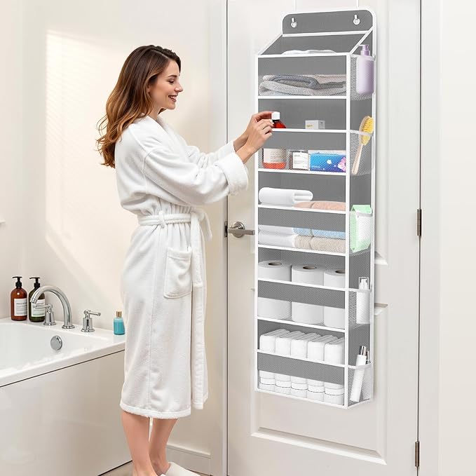 Over The Door Organizer Storage Large Capacity Hanging Bedroom Storage | 5 Shelves, 40 LB Capacity, Foldable Mesh Design, Clear Window, Sturdy, Large Storage Organizer for Nursery, Pantry & Closet