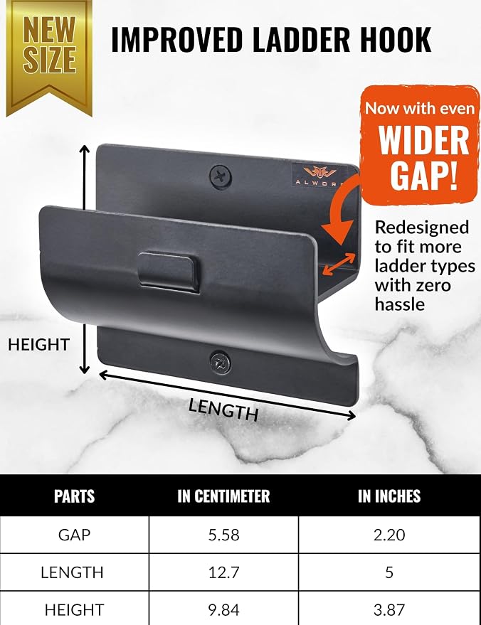 Ladder Hook - Black Heavy Duty Garage Wall Hanger - Utility Tool Storage | Sleek and Durable Wall Mounted Hook for Ladders, Folding Chairs and Step Stools, Helps Organise Home, Garage or Shed