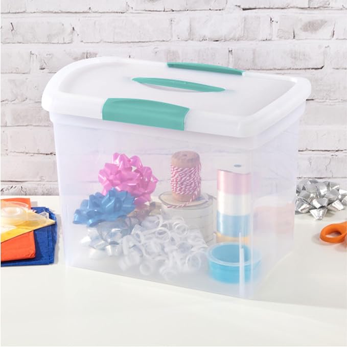 Sterilite Large Nesting ShowOffs™, Clear Bin w/Latch Lid & Handle, 6 Pack | Heavy-Duty and Stackable Utility Box Containers for Home, Office, Cabinet, Closet, Bedroom, and Basement Organization