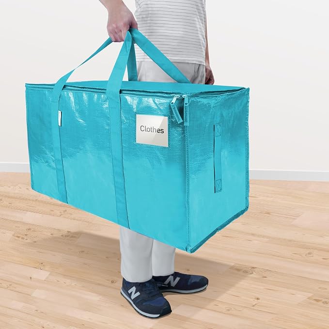 TICONN 2 Pack Extra Large Moving Bags Heavy Duty with Zippers & Carrying Handles, Durable Storage Bags Moving Boxes for Closet Organizers and Storage (2 Pack, Aqua)