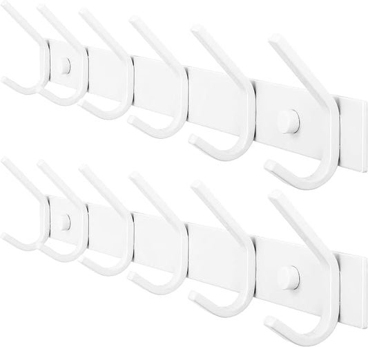 WEBI Coat Rack Wall Mounted,Coat Hooks Wall Mount,Coat Hanger Wall Hook Rack,6 Hooks for Hanging Coats,Hats,Jacket,Clothes,White,2 Packs