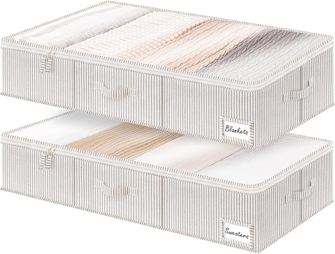 StorageWorks Extra Large Under Bed Storage Containers with Handles and Label Holder, 2 Pack Ultra-thick Fabric Underbed Bins, Closet Organizer for Clothes, Blankets, Sweater