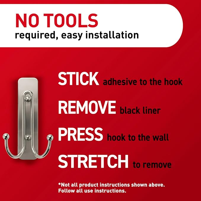 Command Large Matte Black Double Hooks, 2 Hooks and 2 Strips, Damage Free Hanging Wall Hooks with Adhesive Strips, No Tools Coat Hooks for Hanging Home Decor, Holds up to 4 lb (Pack of 3)