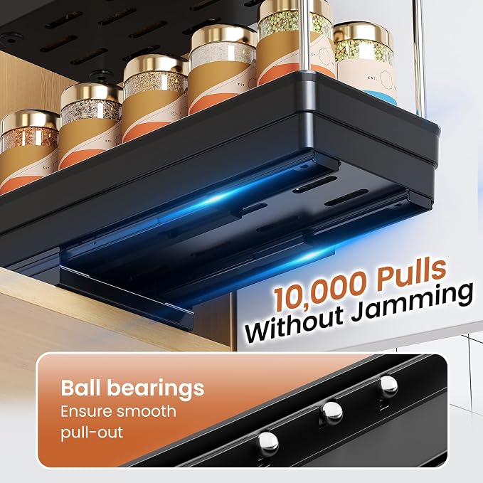 Pull Out Spice Rack Organizer for Cabinet, 3 Pack 2 Tier Sliding Spice Rack | Dual Rail, Slide Out Seasoning Organizer for Kitchen Cabinets, No Drill Installation, Space Saving Cabinet Storage Organizer