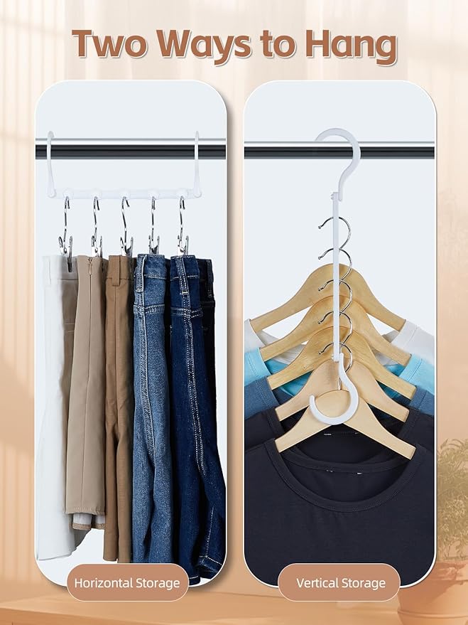 HOUSE DAY White Magic Space Saving Hangers, Premium Smart Hanger Hooks | Sturdy Cascading Hangers with 5 Holes for Heavy Clothes, Closet Organizers and Storage, College Dorm Room Essentials 10 Pack