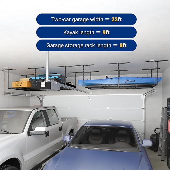 FLEXIMOUNTS 4x8 Overhead Garage Storage Rack, Adjustable Organization System, Heavy-Duty Metal Ceiling Racks, 750lbs Weight Capacity, Black, Classic Series | 750lbs Weight Capacity, 22"-40" Adjustable Organization System, Heavy-Duty Metal Ceiling Racks...
