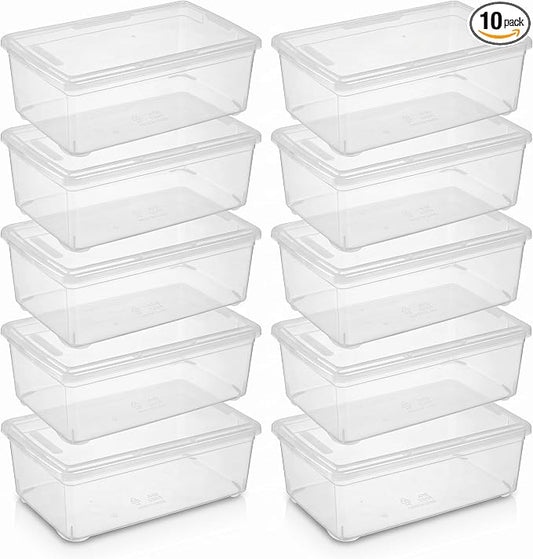 novelinks 10 Pack 6QT Plastic Storage Bins with Lids, Shoe Bins | Shoe Boxes Clear Plastic Stackable, Shoe Containers, Clear Shoe Storage Boxes, Craft Organizers and Storage