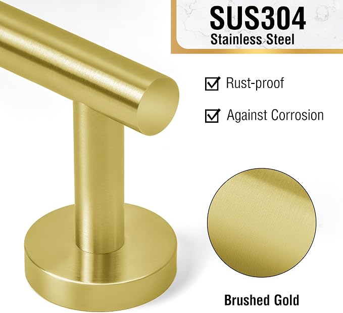HITSLAM Gold 18 Inch Towel Bar for Bathroom, SUS304 Stainless Steel Bathroom Towel Rack Wall Mounted, Modern Home Decor Bath Towel Holder with Hardware Accessories (Total Length 19.8 Inch)