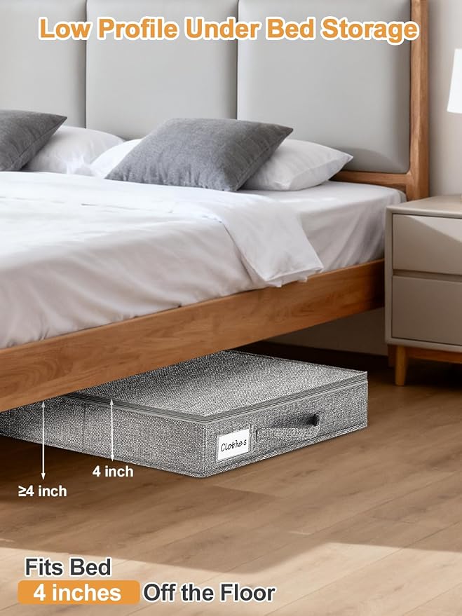 punemi 4 in High Sturdy Low Profile Under Bed Storage, 2 Pack, Grey | Shallow Clothes Storage Bins with Sturdy Side & Bottom, Slim Design,for Under Bed, Couch, Sofa, Crib & Dresser