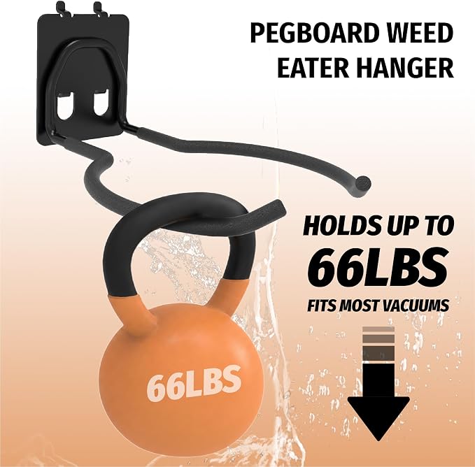 HUHOLE 4 Pack Ring Style Pegboard Weed Eater Hanger for 1/4 Inch Boards | Tool Hooks with 66 lb Capacity for String Trimmers, Leaf Blowers, Vacuums, Hoses and Garden Tools