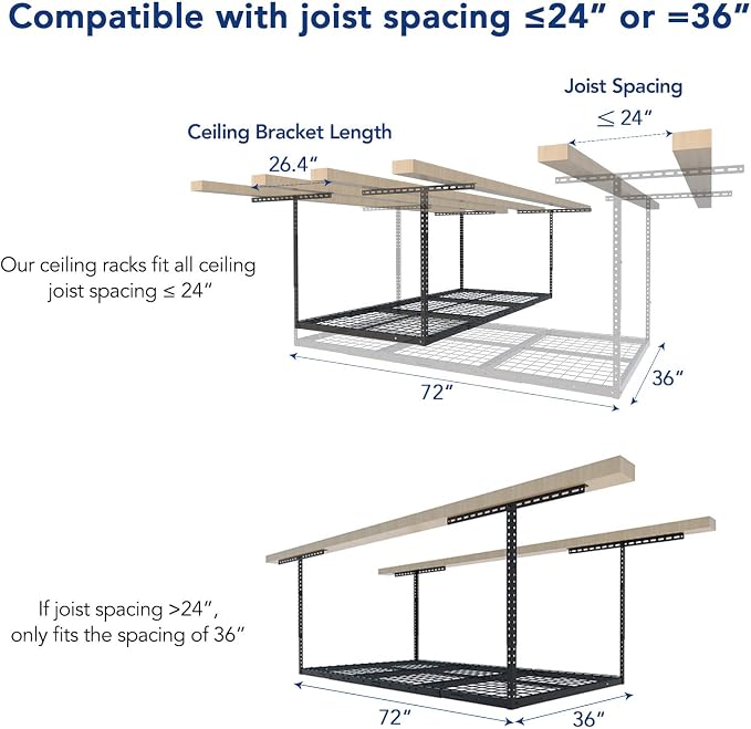 FLEXIMOUNTS 3x6 Overhead Garage Ceiling Storage Rack, 2 Pack, Black | 450lbs Weight Capacity, 22"-40" Adjustable Organization System, Heavy-Duty Metal Ceiling Racks, Classic Series