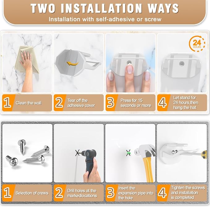 Niunuerga 48 Pack Adhesive Hat Hooks for Wall, Super Strong Hat Rack for Baseball Caps, Minimalist Hat Organizer Display for Home Decor, Hat Hangers Holder for Wall, Door, Closet, No Drilling (White)