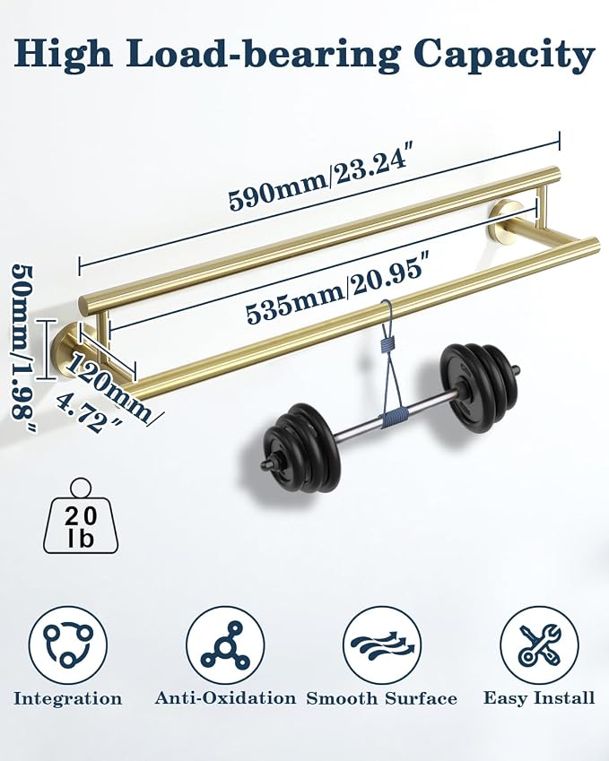 Alise Double Towel Bar Glod,24" Towel Rack for Bathroom Wall Mounted | Bathroom Towel Rack SUS304 Stainless Steel Bathroom Towel Holder Quick Drying Hand Towel Holder Towel Bar for Walls
