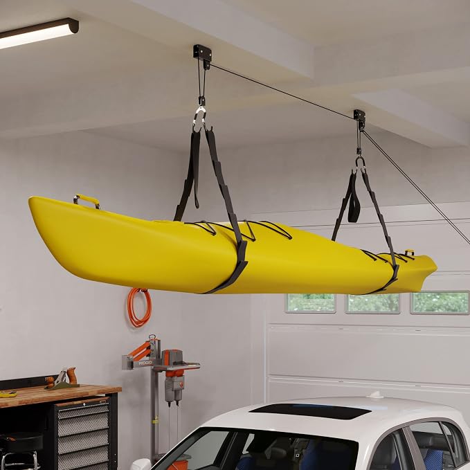 RAD Sportz Kayak Storage Hoist - Overhead Pulley System with 125lb Capacity for Canoes, Bikes, Ladders, and More - for up to 12-Foot Ceilings
