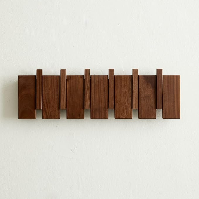 QUELLANCE Wood Coat Rack Wall Mount, Coat Hooks Hanger Wall Mounted, Heavy Duty Wall Coat Rack with 6 Hooks for Hanging Coats/Keys/Hats/Robe&Towels/Plants/Bags, Walnut